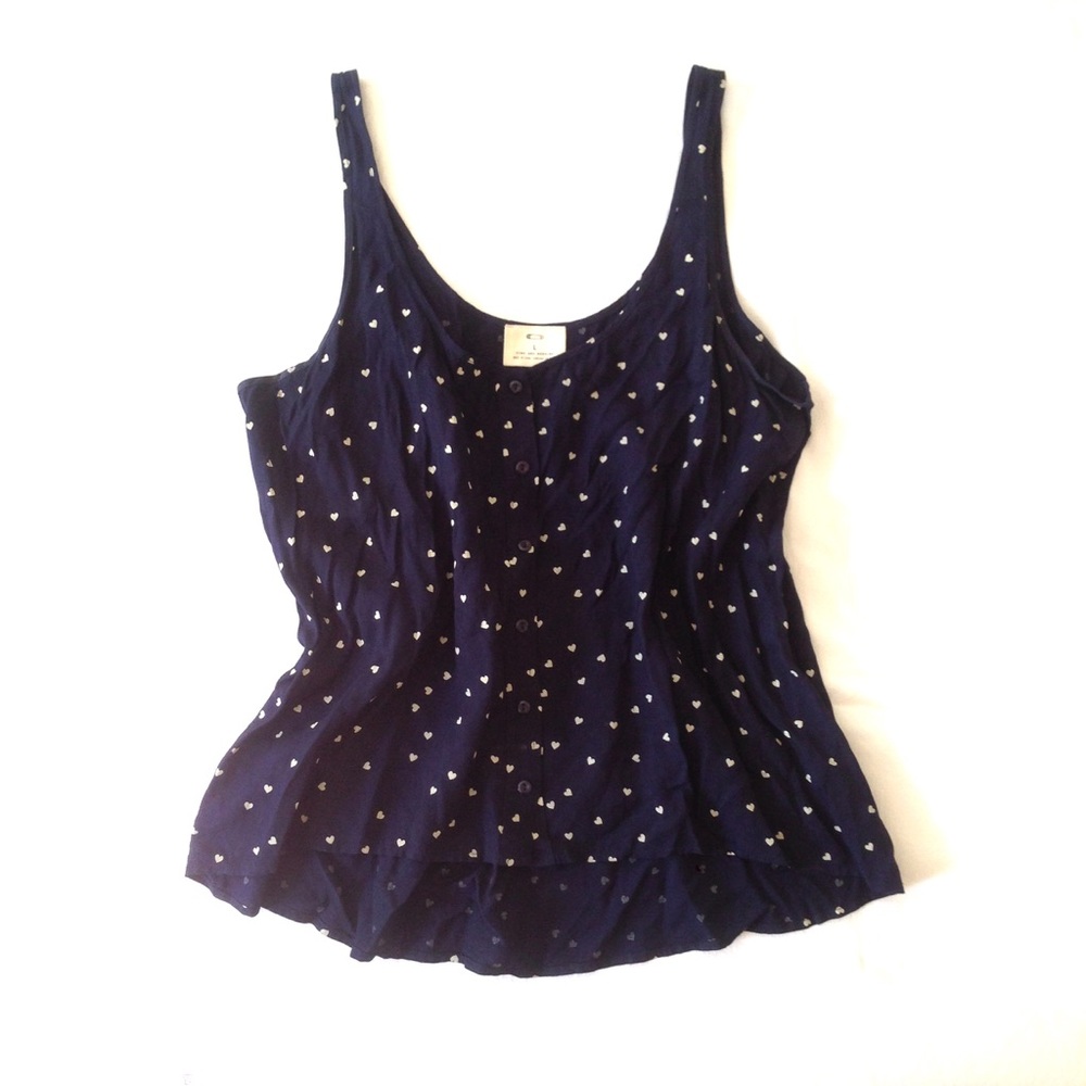 Pins and Needles • navy blouse with heart print